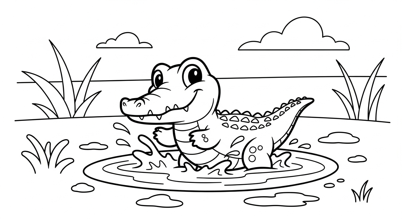 Crocodile coloring page for baby to print 1