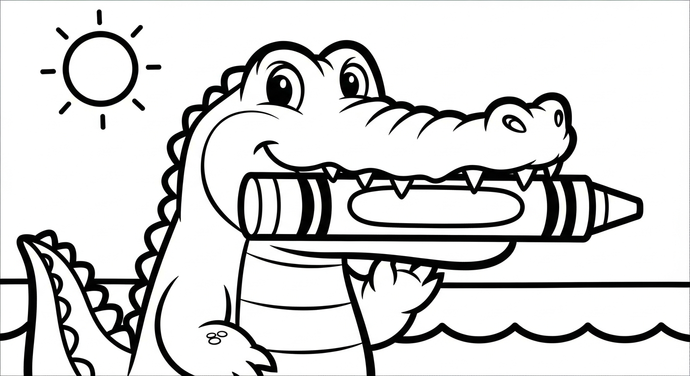 Crocodile coloring page to print for 6 year old child