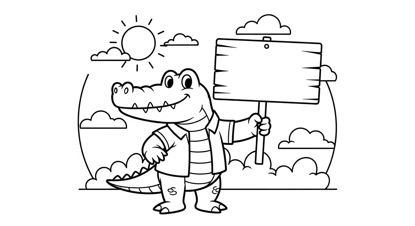 Crocodile coloring page and cutouts