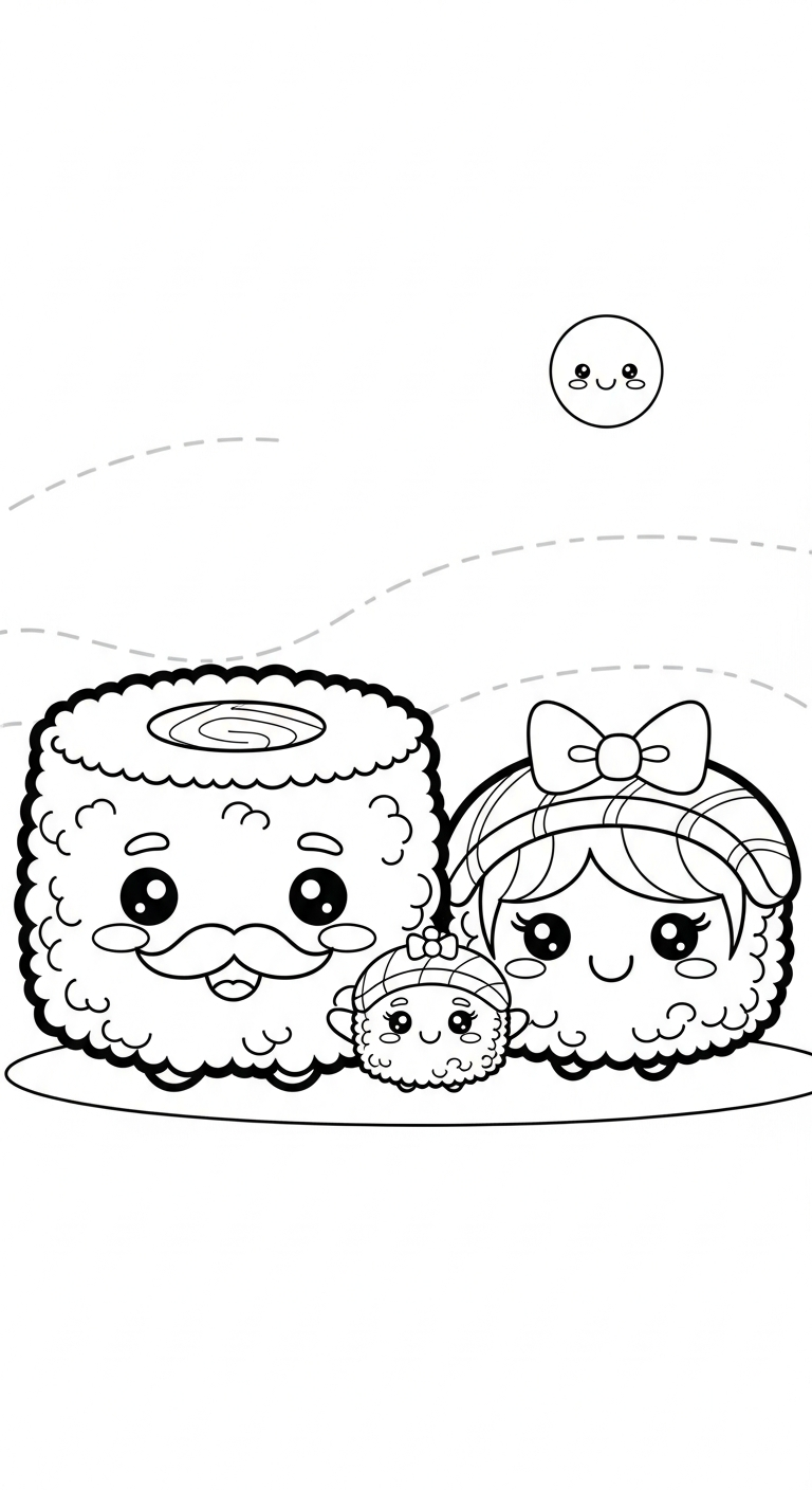coloriage Kawaii Sushi update à imprimer pour enfant de 12 ans 1