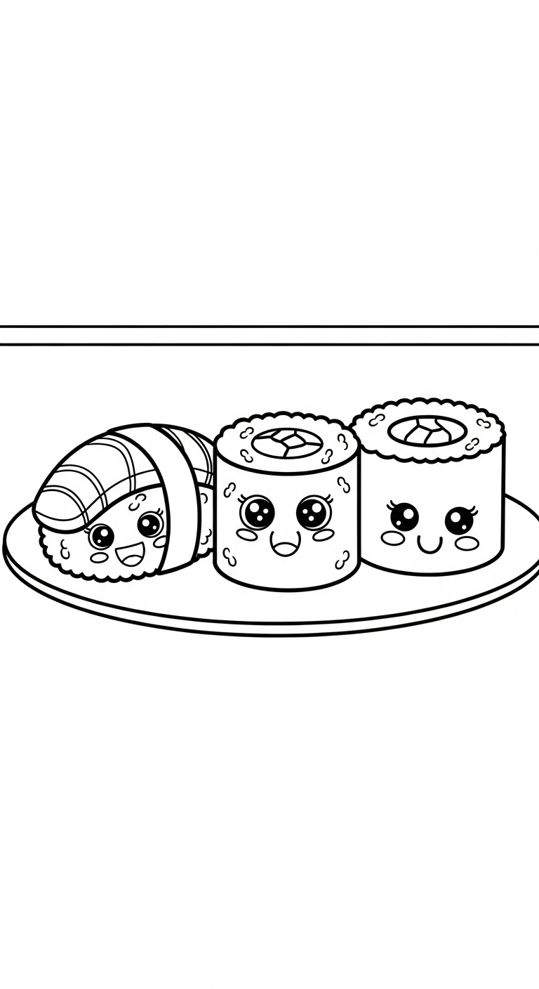 coloriage Kawaii Sushi update pour enfant gratuit 1