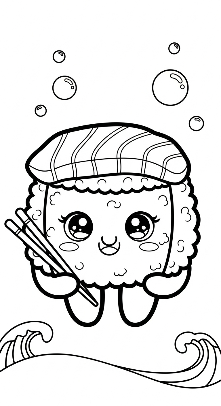 coloriage Kawaii Sushi update pour enfant de 8 ans