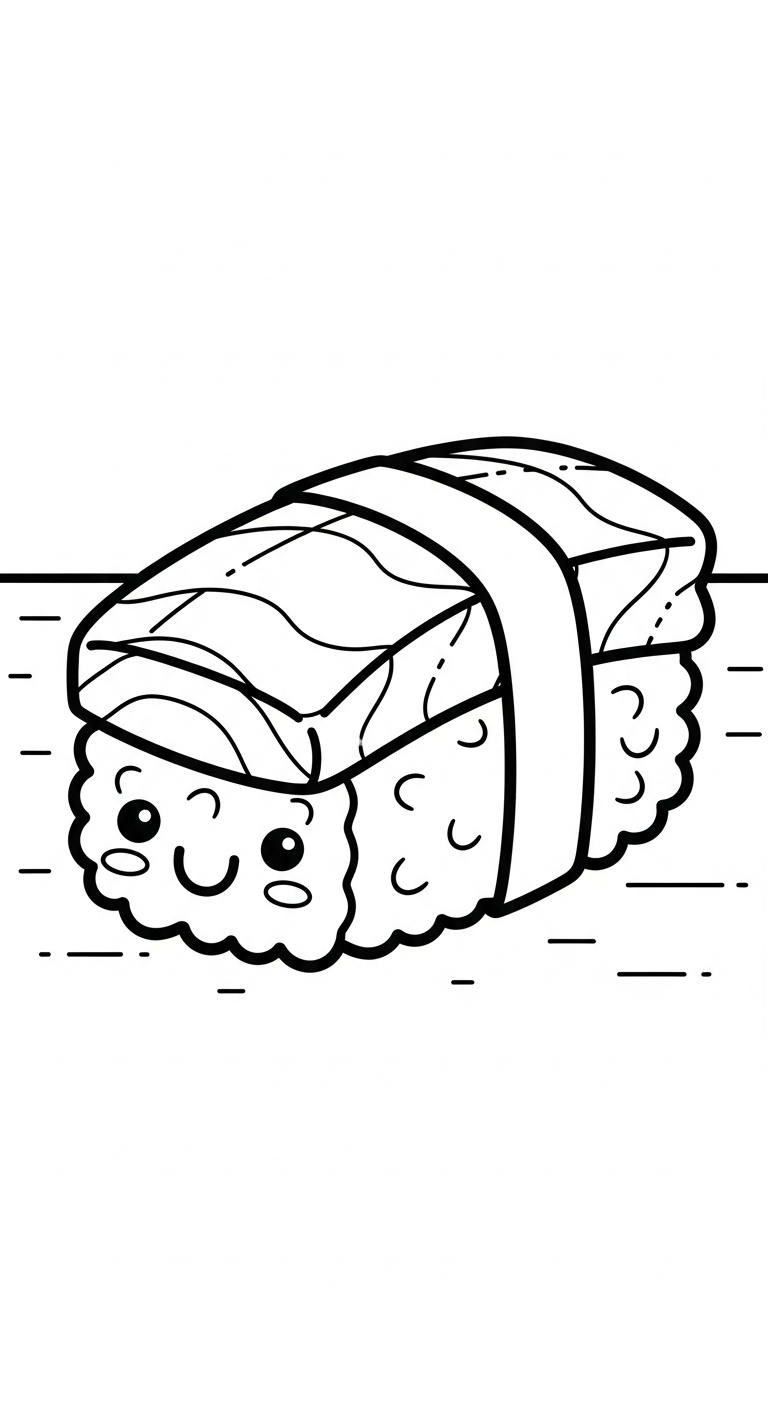 coloriage Kawaii Sushi update pour enfant de 2 ans