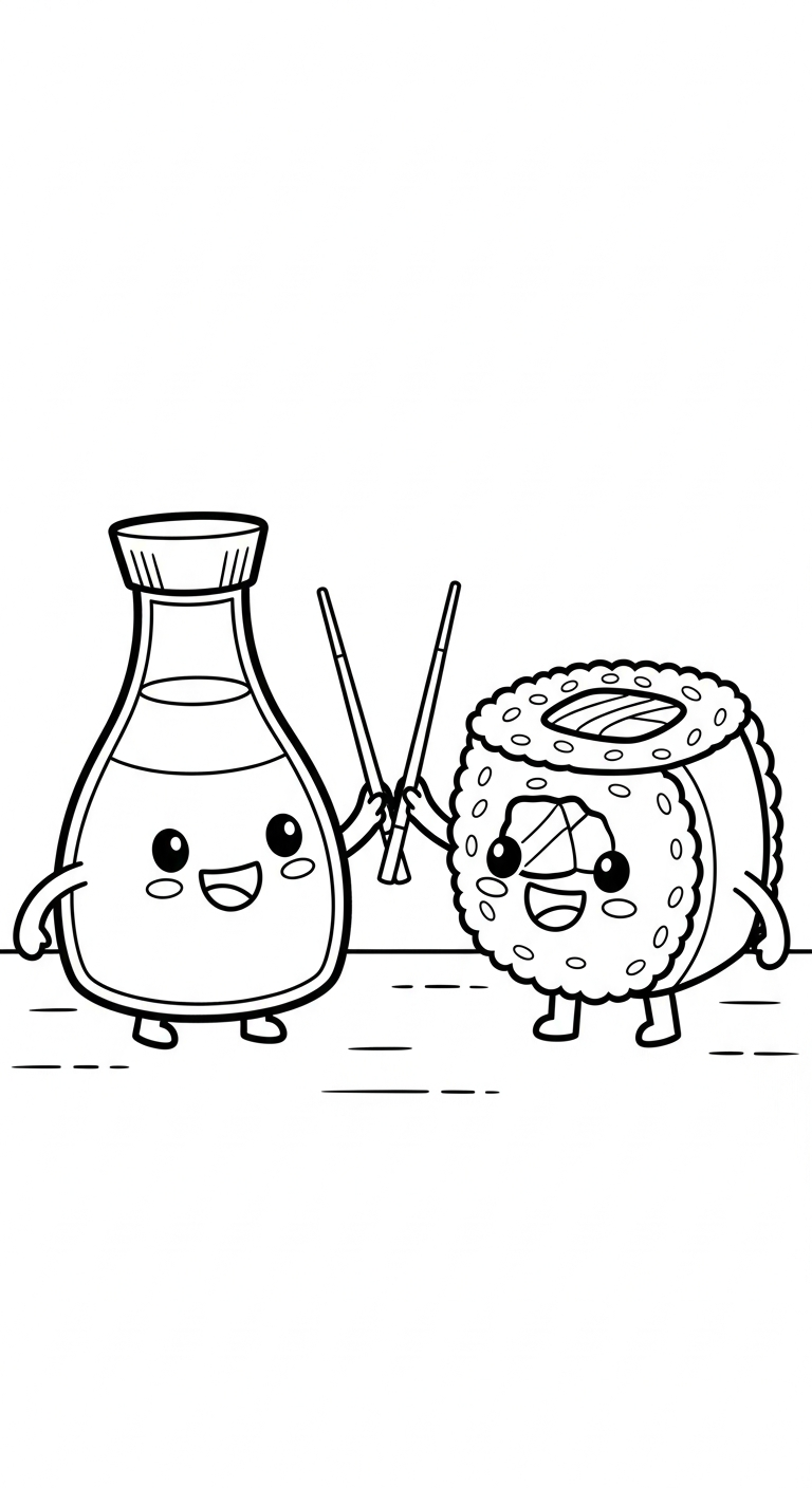 coloriage Kawaii Sushi update pour enfant de 4 ans