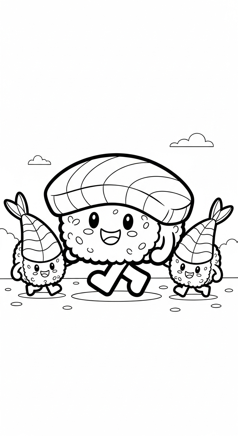 coloriage Kawaii Sushi update pour enfant de 3 ans