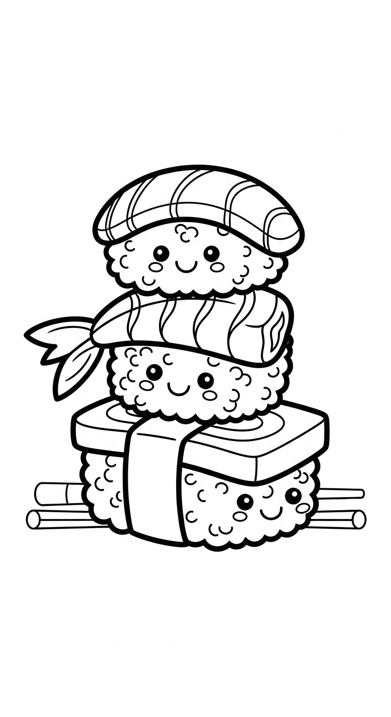 coloriage Kawaii Sushi update et decoupage a imprimer gratuit