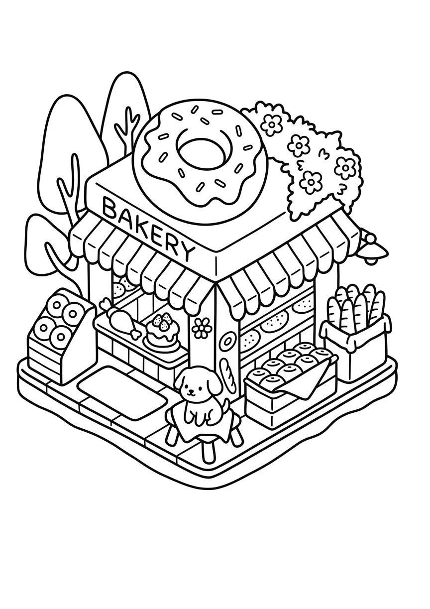coloriage Boutique Kawaii educatif pour enfant 1