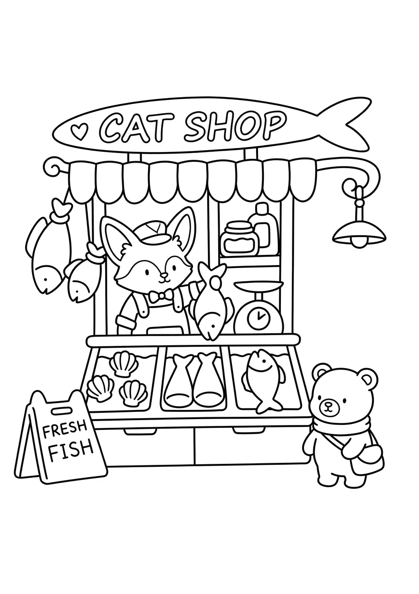coloriage Boutique Kawaii à imprimer pdf gratuit 1