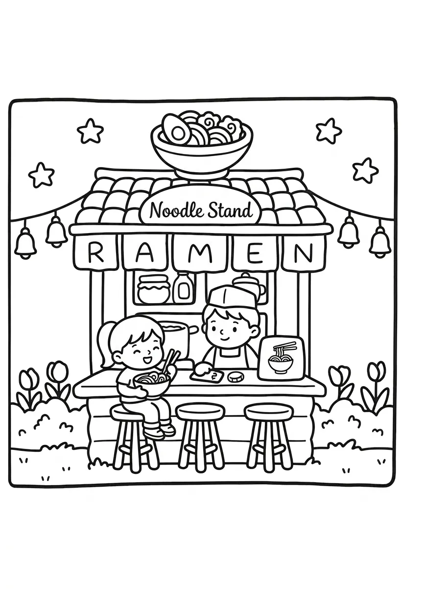 coloriage Boutique Kawaii et découpage à imprimer