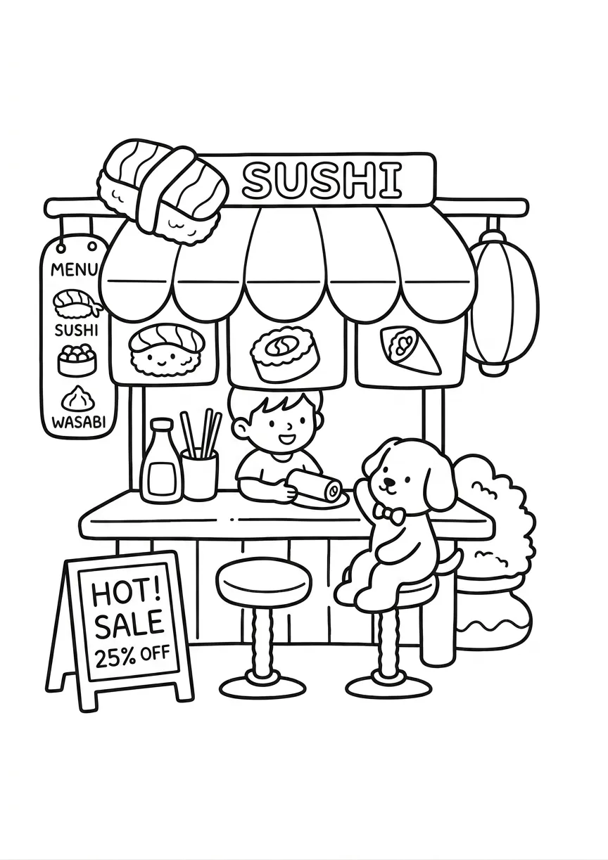coloriage Boutique Kawaii et apprentissage 1