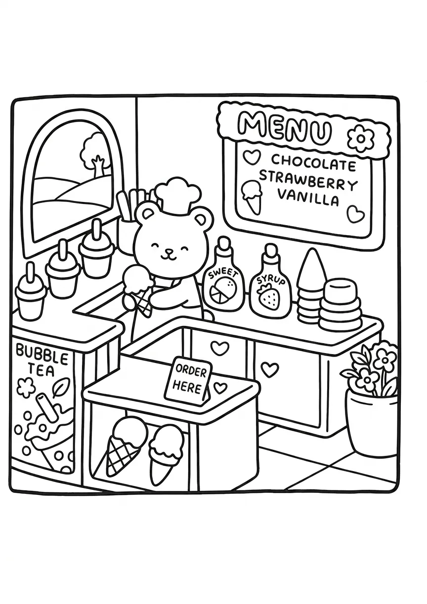 coloriage Boutique Kawaii educatif pour enfant 2