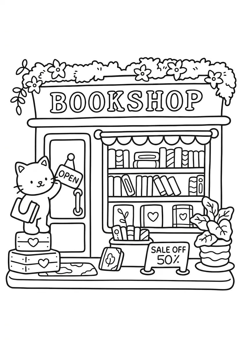 coloriage Boutique Kawaii educatif pour enfant