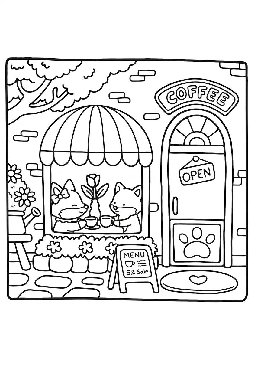 coloriage Boutique Kawaii pour enfant de 5 ans