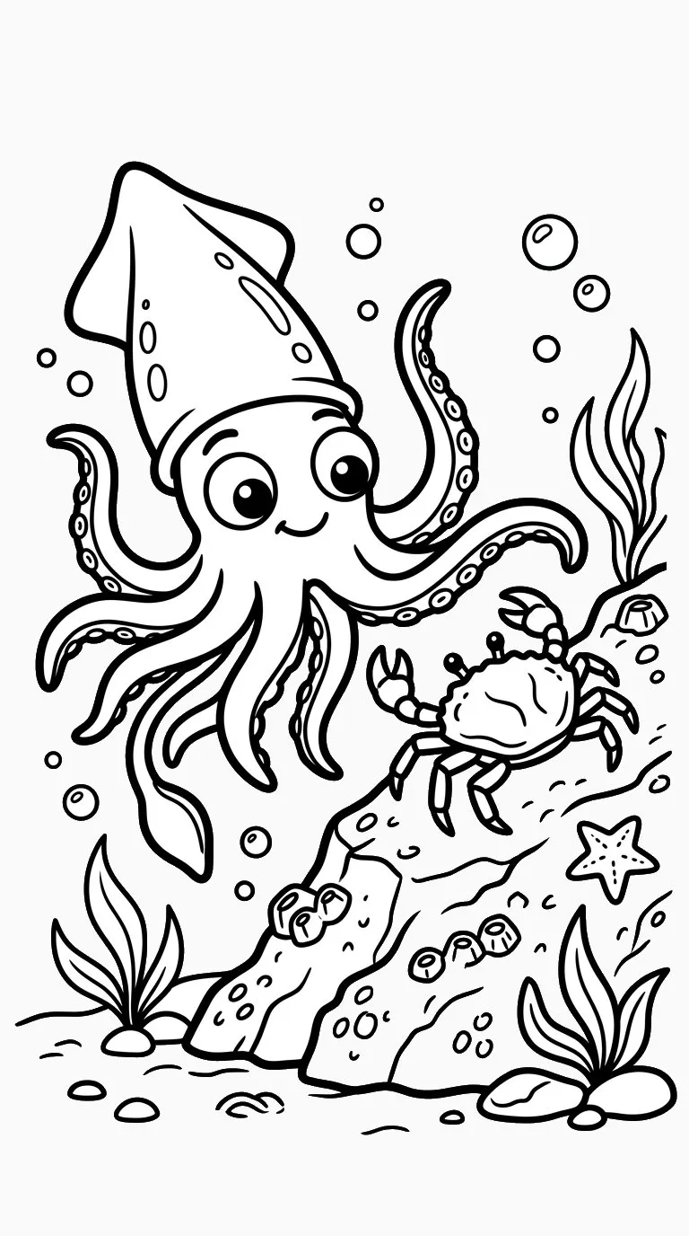 coloriage Calamar à imprimer pour enfant de 10 ans