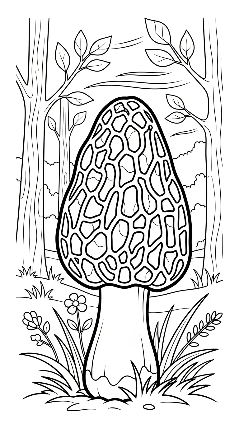 coloriage Champignon Morille à imprimer pour enfant de 9 ans