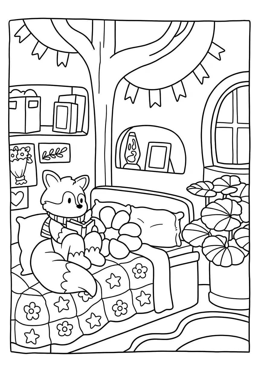 coloriage Cozy Spaces pour enfant de 8 ans