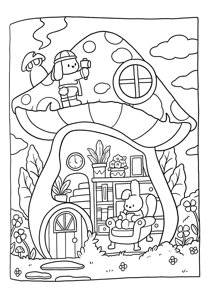 coloriage Cozy Spaces et decoupage a imprimer gratuit