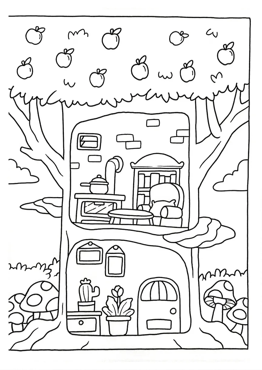 coloriage Cozy Spaces à imprimer kawaii