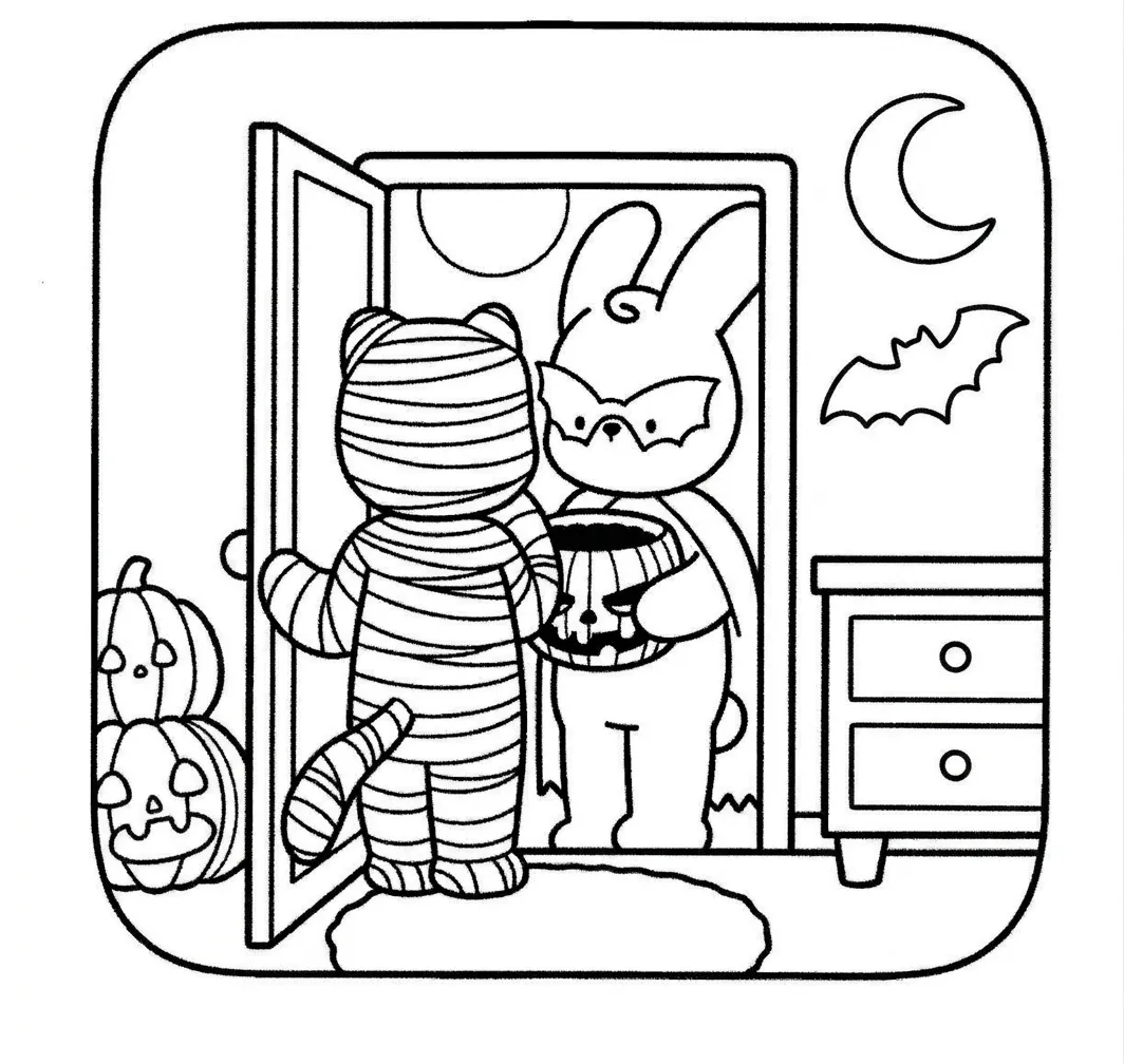coloriage Creepy Friends à imprimer pour enfant de 7 ans