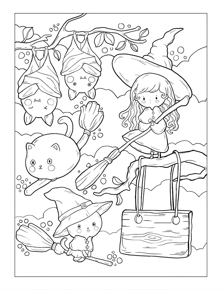 coloriage Cute Witch Stuff à imprimer pour enfants