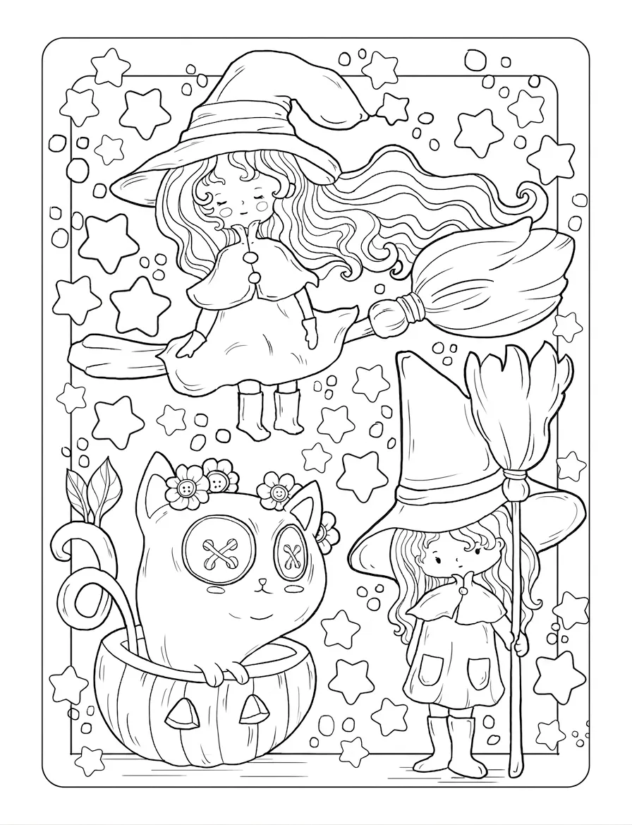 coloriage Cute Witch Stuff à imprimer pour enfant de 8 ans