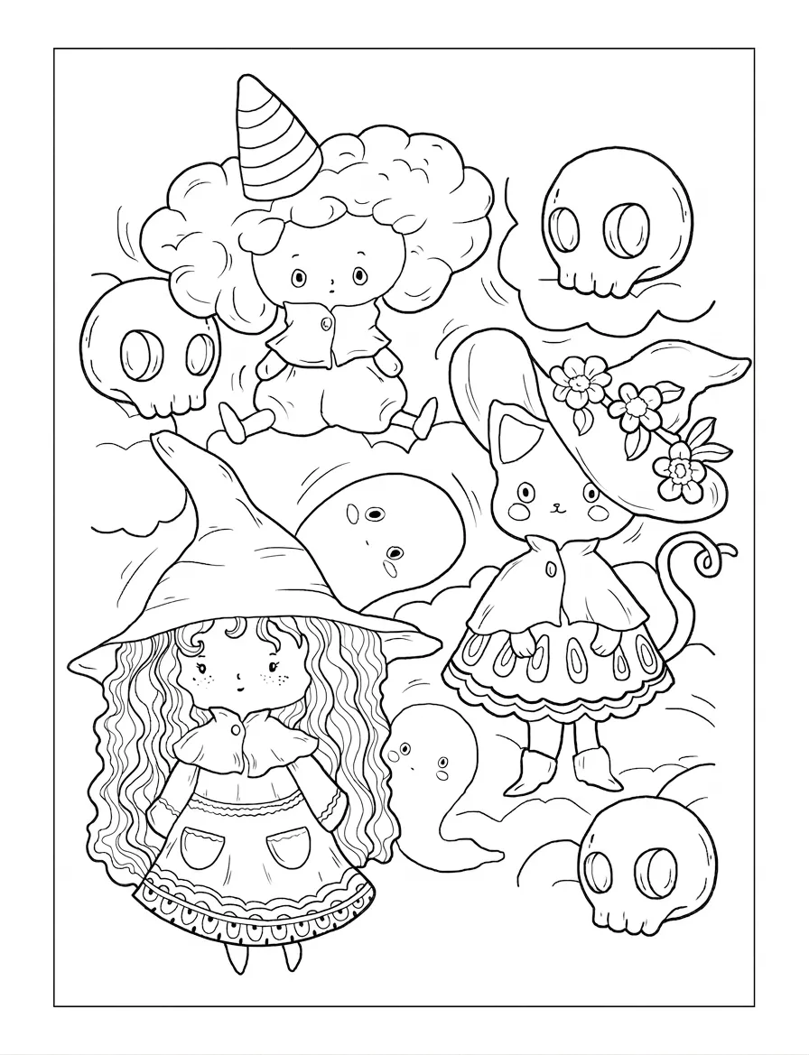 coloriage Cute Witch Stuff à imprimer pour enfants 1