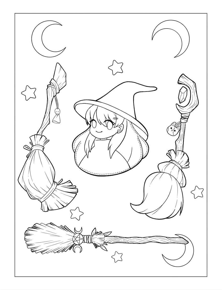 coloriage Cute Witch Stuff à imprimer pour enfant de 9 ans