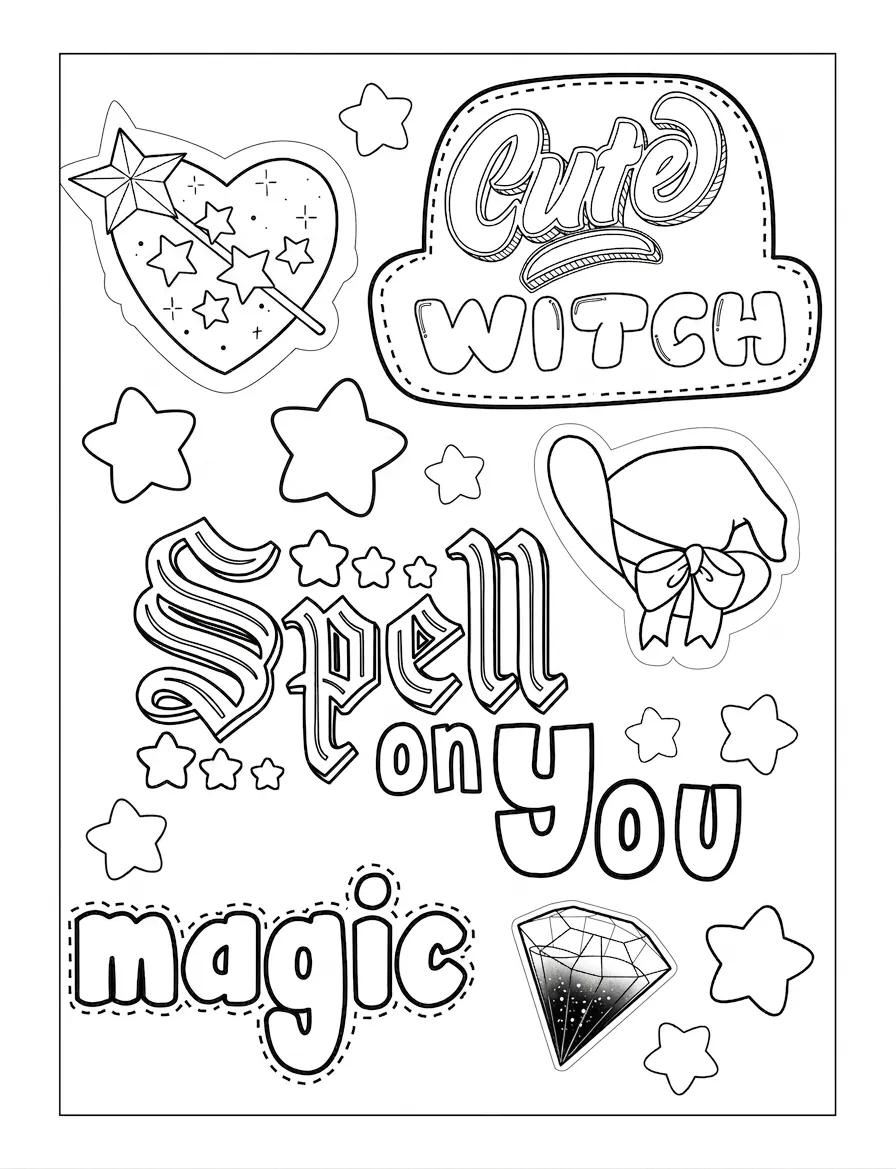 coloriage Cute Witch Stuff à imprimer pour enfant de 2 ans