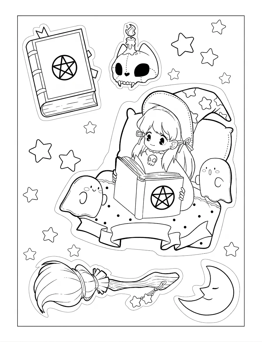 coloriage Cute Witch Stuff pour enfant a imprimer gratuit