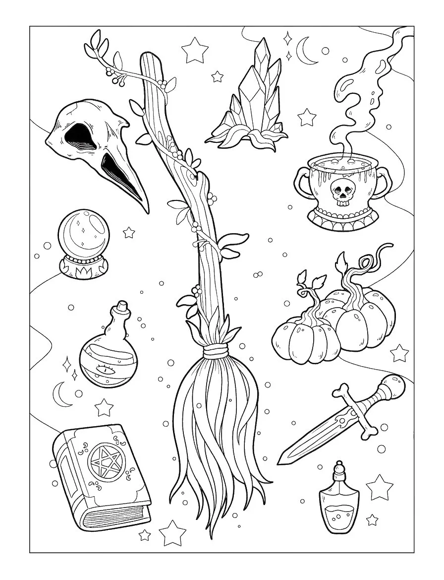 imprimer coloriage Cute Witch Stuff