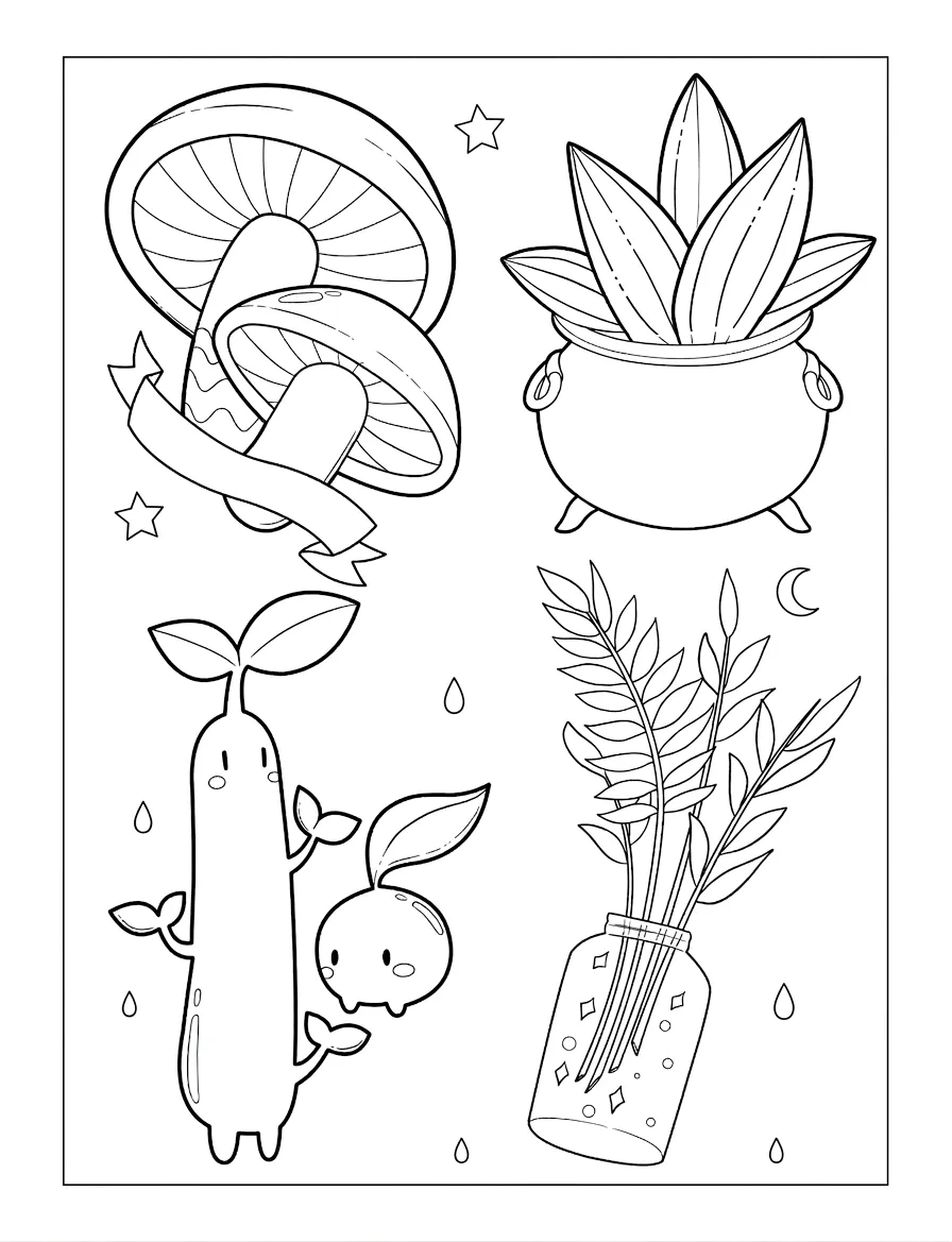 coloriage Cute Witch Stuff à imprimer pour enfant de 4 ans