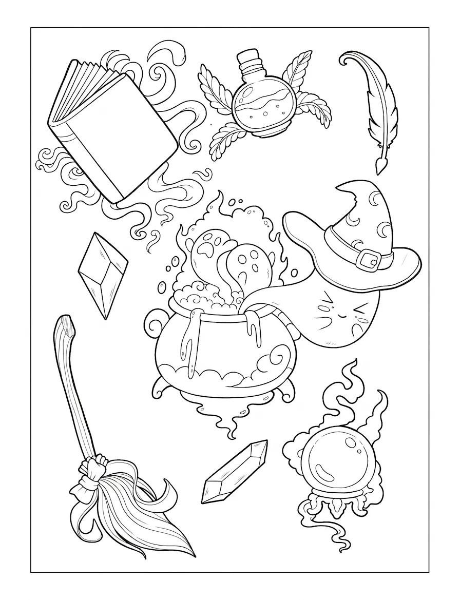 coloriage Cute Witch Stuff pour primaire