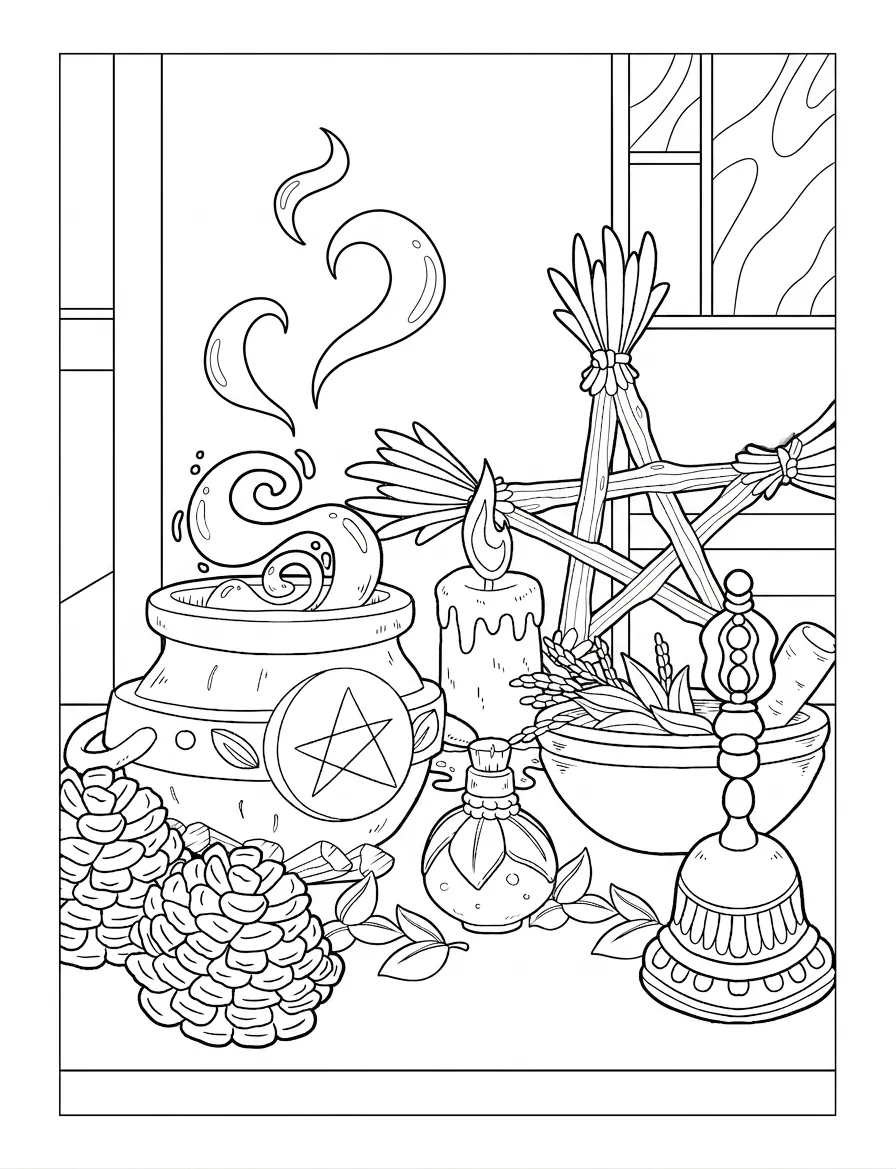 coloriage Cute Witch Stuff a imprimer gratuitement