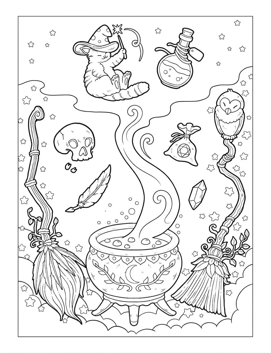 coloriage Cute Witch Stuff à imprimer pdf gratuit 1