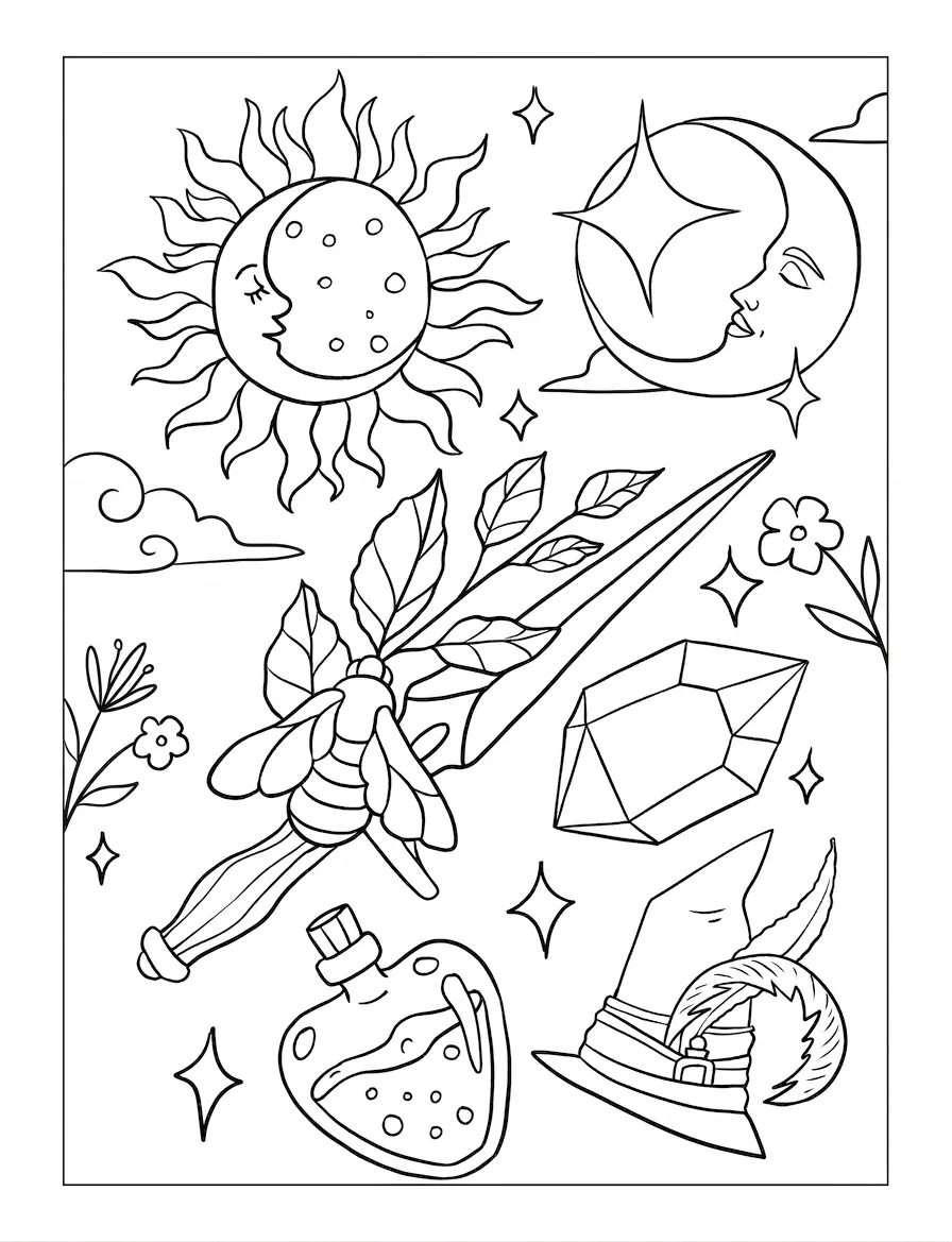 coloriage Cute Witch Stuff pour enfants à imprimer