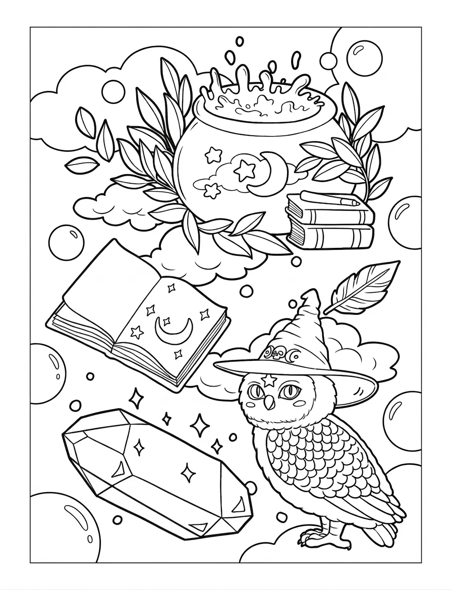 image pour coloriage Cute Witch Stuff enfant