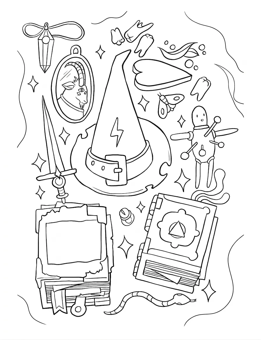 coloriage Cute Witch Stuff pour enfants à imprimer 2