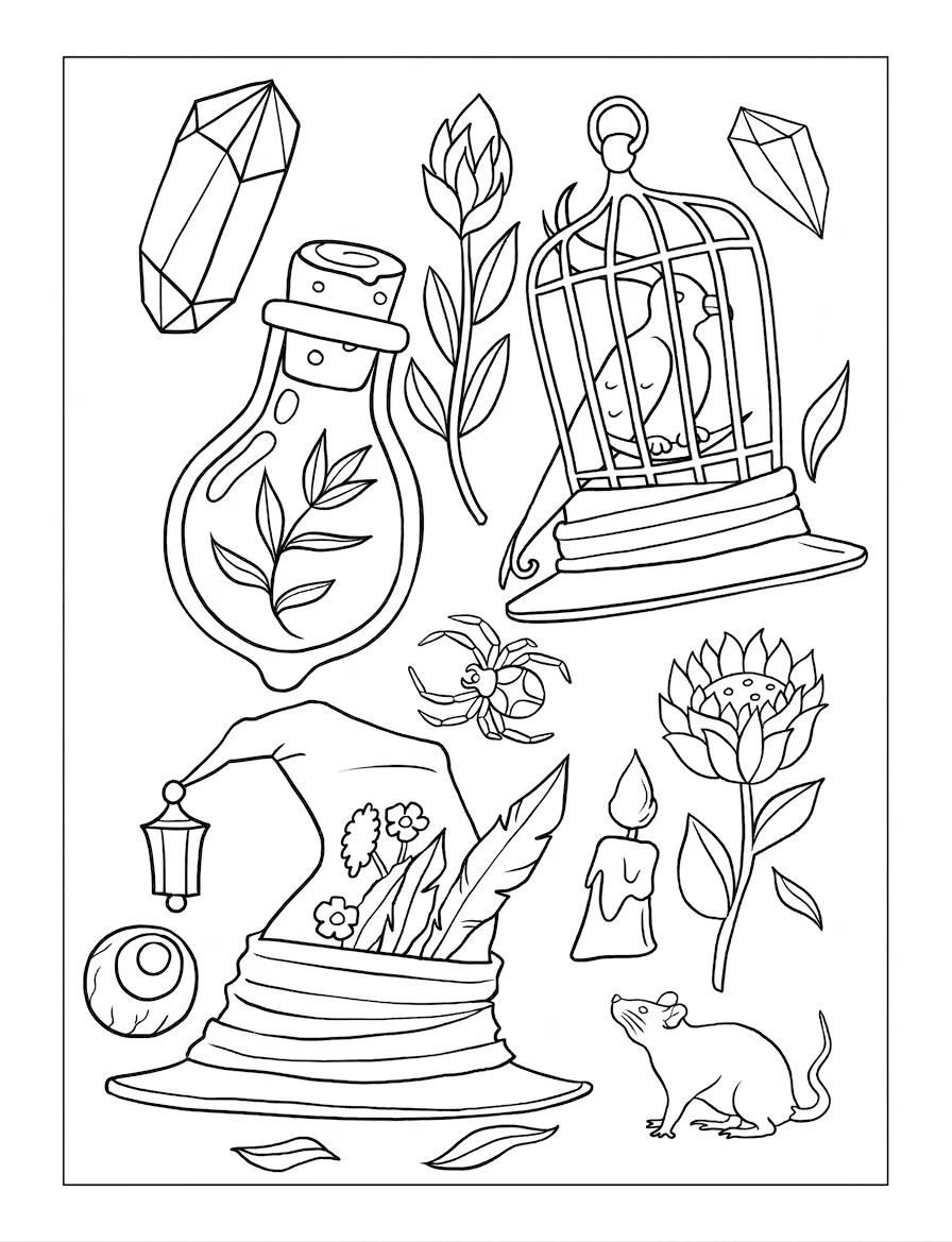 coloriage Cute Witch Stuff educatif pour enfant