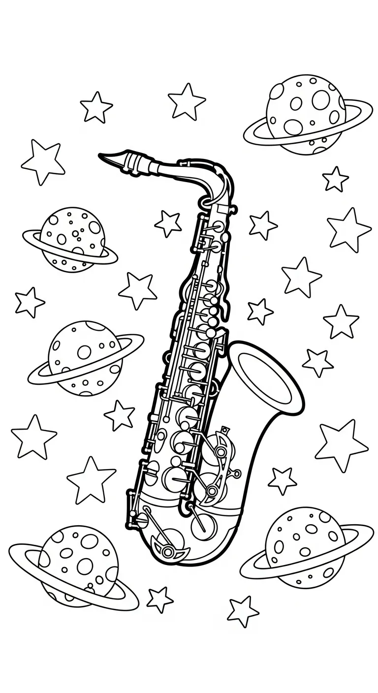 coloriage Saxophone à imprimer pour enfant de 6 ans