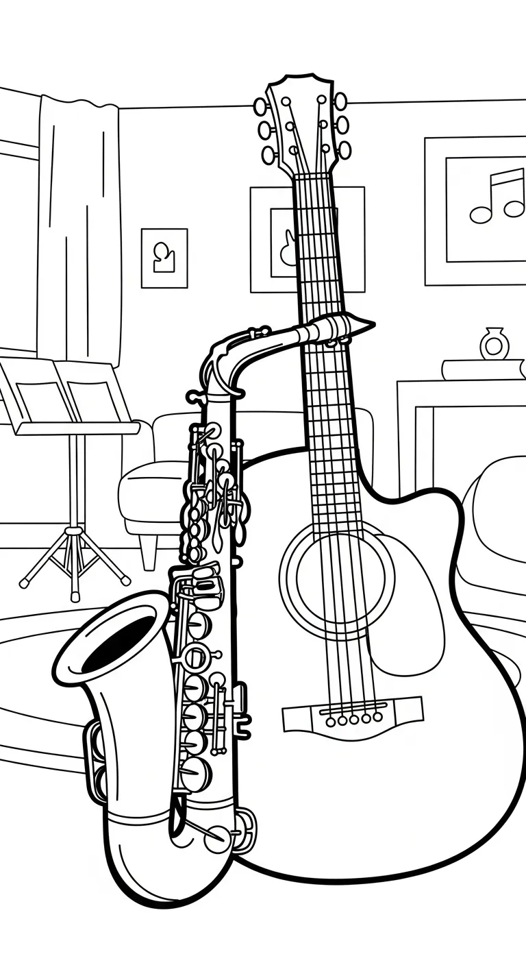 coloriage Saxophone pour enfant de à imprimer