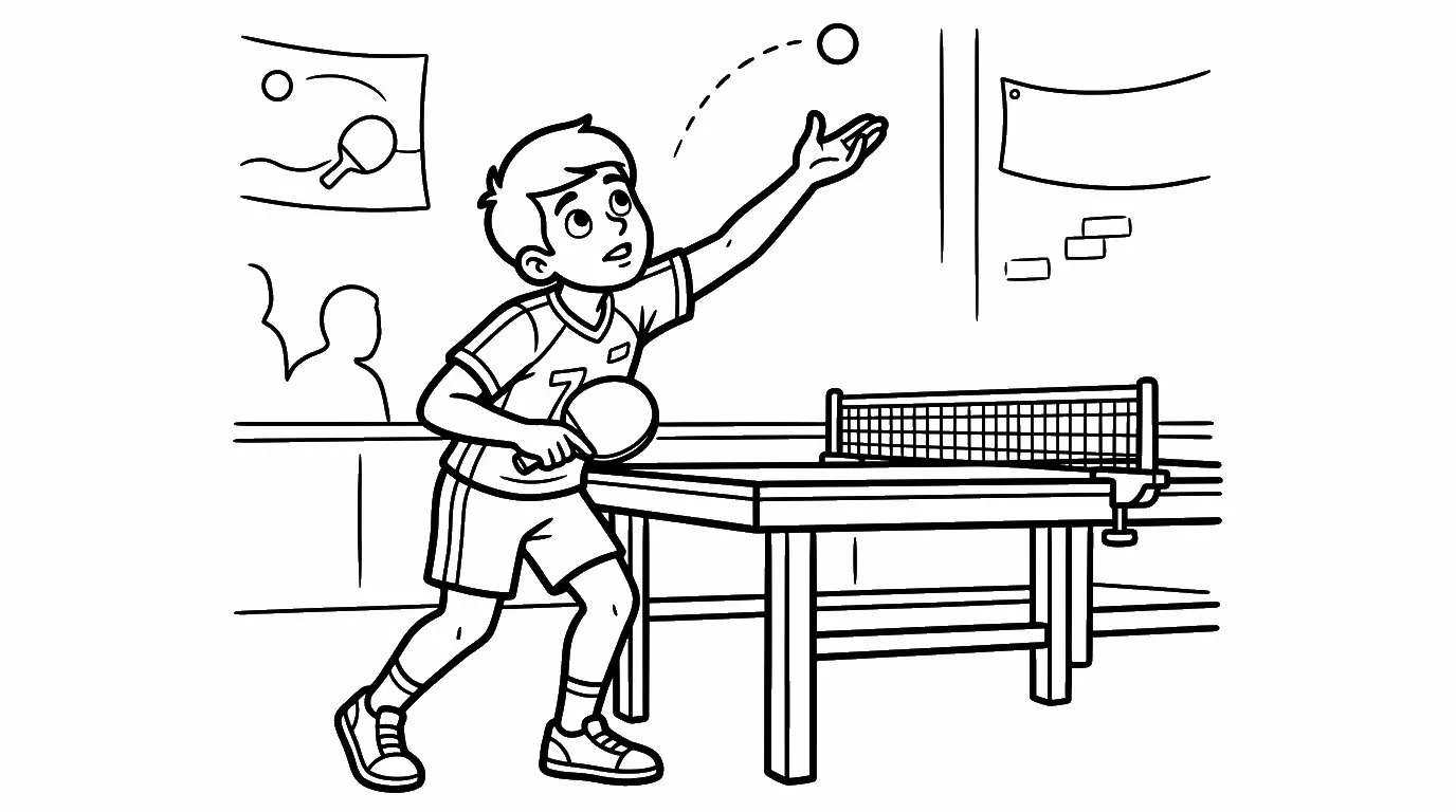 coloriage Le ping pong à imprimer kawaii